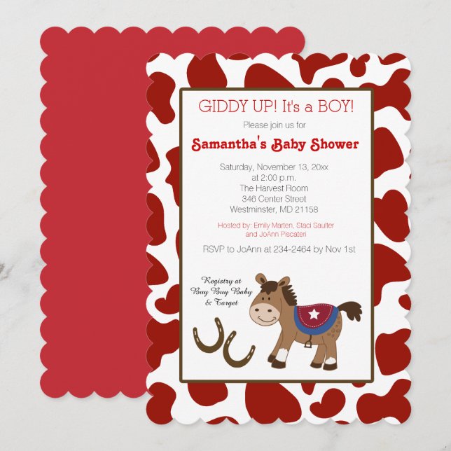 Western Horse Cow Print Die Cut Invitation (Front/Back)