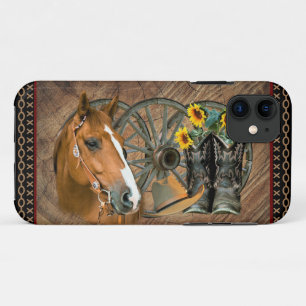 Western Horse Cowboy Boots Cowboy Hat Wagon Wheel  iPhone 11 Case