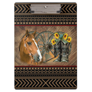 Western Horse Cowboy Boots Cowboy Hat Wagon Wheel Clipboard