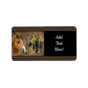 Western Horse Cowboy Boots Cowboy Hat Wagon Wheel Label