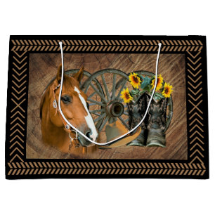 Western Horse Cowboy Boots Cowboy Hat Wagon Wheel Large Gift Bag
