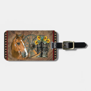 Western Horse Cowboy Boots Cowboy Hat Wagon Wheel Luggage Tag