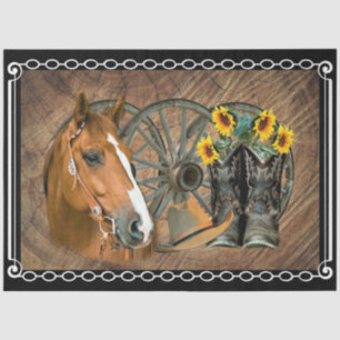 Western Horse Cowboy Boots Cowboy Hat Wagon Wheel Tissue Paper