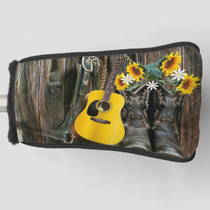 Western Horse Cowboy boots Guitar Sunflowers Golf Head Cover