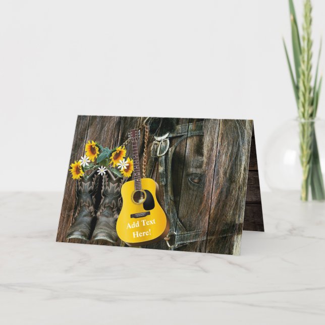 Western Horse Cowboy boots Guitar Sunflowers Holid Holiday Card (Front)