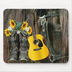 Western Horse Cowboy boots Guitar Sunflowers Mouse Mat