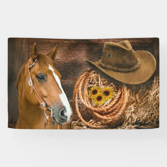 Western Horse Cowboy Hat Lasso Sunflowers  Banner (Horizontal)