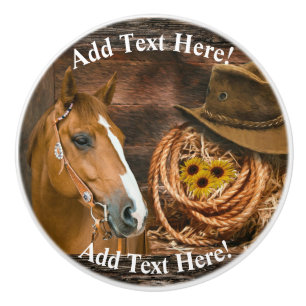 Western Horse Cowboy Hat Lasso Sunflowers Ceramic Knob