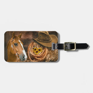 Western Horse Cowboy Hat Lasso Sunflowers  Luggage Tag