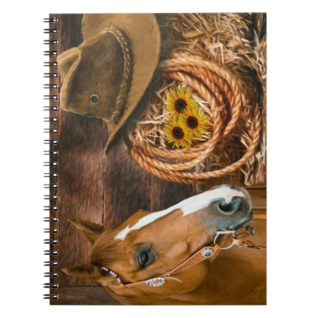 Western Horse Cowboy Hat Lasso Sunflowers  Notebook (Front)