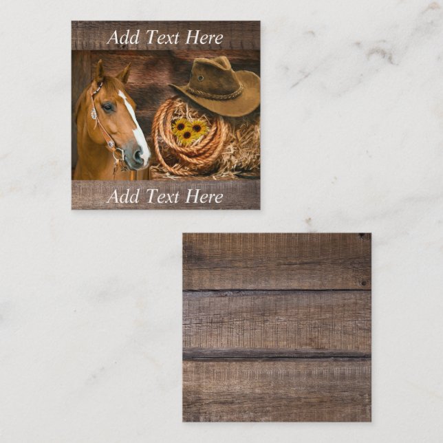 Western Horse Cowboy Hat Lasso Sunflowers  Square Business Card (Front/Back)