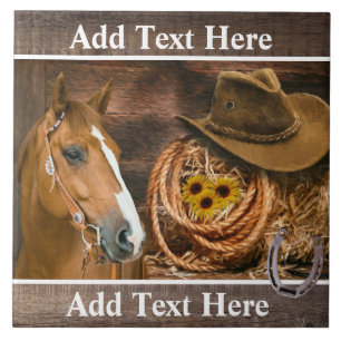 Western Horse Cowboy Hat Lasso Sunflowers  Tile