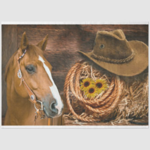 Western Horse Cowboy Hat Lasso Sunflowers  Tissue Paper