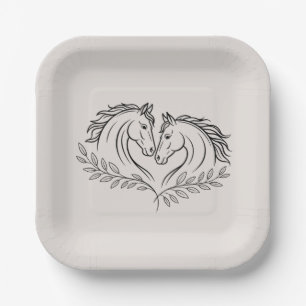 Western Horse Elegant Country Rustic Wedding Paper Plate