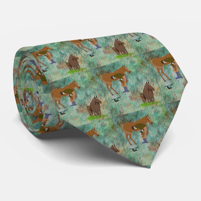 Western Horse Farrier With Horses Print Necktie (Rolled)