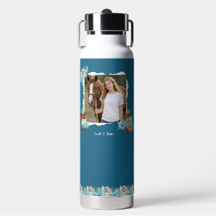 Western Horse Floral Water Bottle – Navy