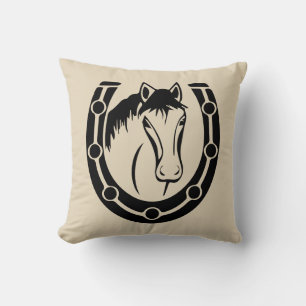 Western Horse Horseshoe Brown Wood Equestrian Tan Cushion