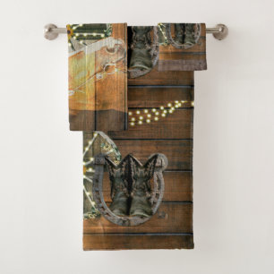 Western Horse Horseshoe Wagon Wheel Cowboy Boots Bath Towel Set