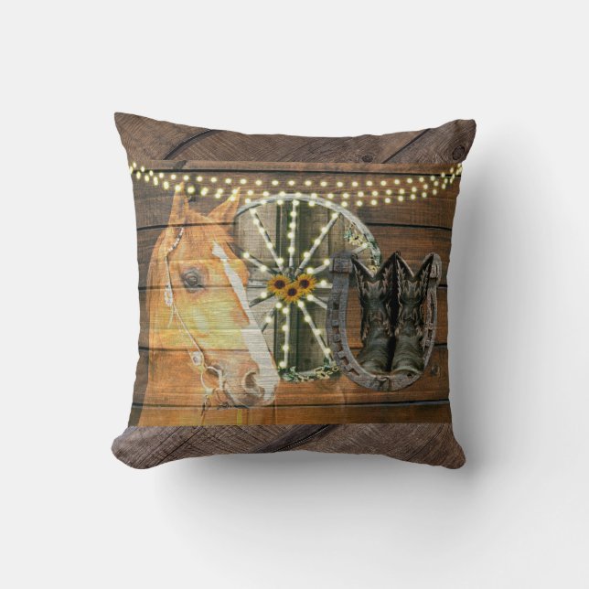 Western Horse Horseshoe Wagon Wheel Cowboy Boots Cushion (Front)
