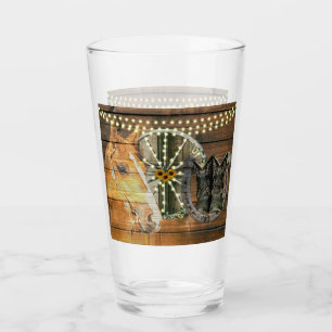 Western Horse Horseshoe Wagon Wheel Cowboy Boots Glass