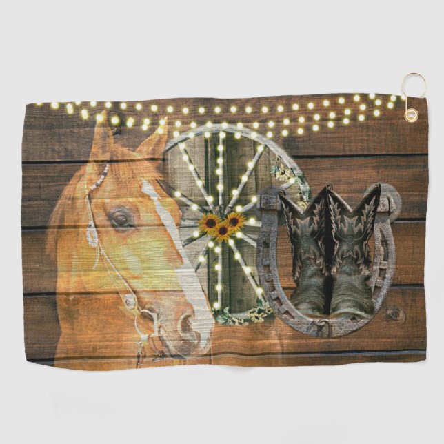 Western Horse Horseshoe Wagon Wheel Cowboy Boots Golf Towel (Horizontal)