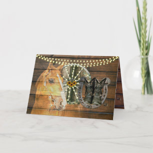 Western Horse Horseshoe Wagon Wheel Cowboy Boots Holiday Card