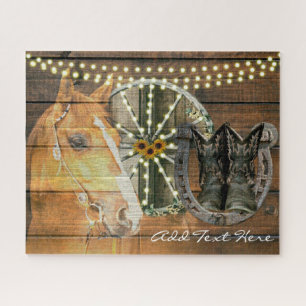 Western Horse Horseshoe Wagon Wheel Cowboy Boots Jigsaw Puzzle