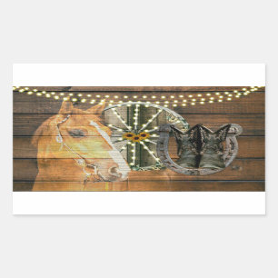 Western Horse Horseshoe Wagon Wheel Cowboy Boots Rectangular Sticker
