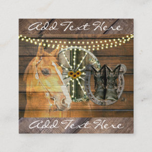 Western Horse Horseshoe Wagon Wheel Cowboy Boots Square Business Card