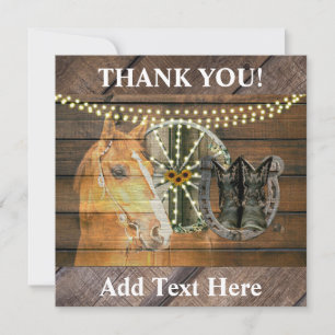 Western Horse Horseshoe Wagon Wheel Cowboy Boots Thank You Card