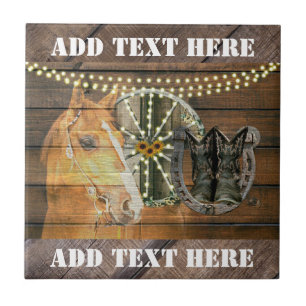Western Horse Horseshoe Wagon Wheel Cowboy Boots Tile