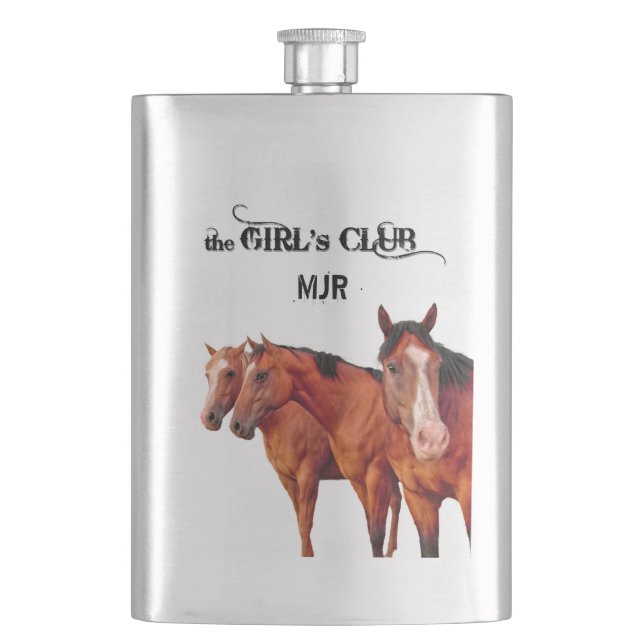Western Horse Lover for Cowgirls Monogrammed Hip Flask (Front)