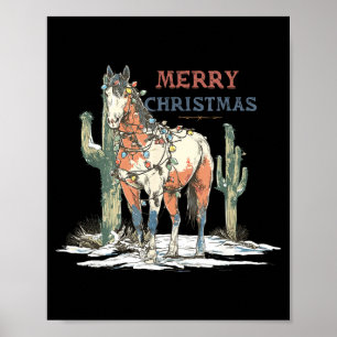 Western Horse Merry Christmas Lights Horse Farm Ho Poster