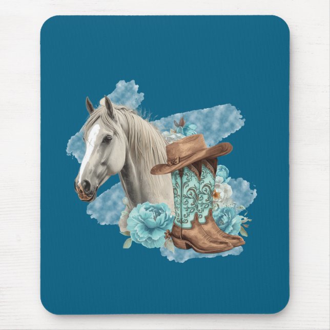 Western Horse Mouse Pad- Navy Mat (Front)