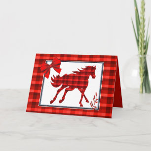 Western  Horse Red  Plaid Faux Denim Card