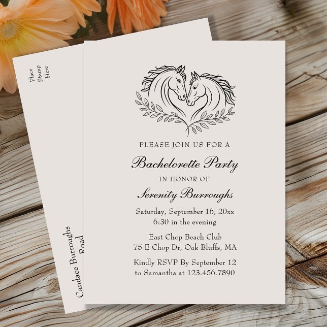 Western Horse Rustic Elegant Country Bachelorette Invitation Postcard (Creator Uploaded)