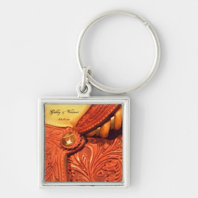 Western Horse Saddle Country Wedding Key Ring (Front)