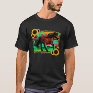 Western Horse Serape Sunflowers Cowgirl Texas Rode T-Shirt