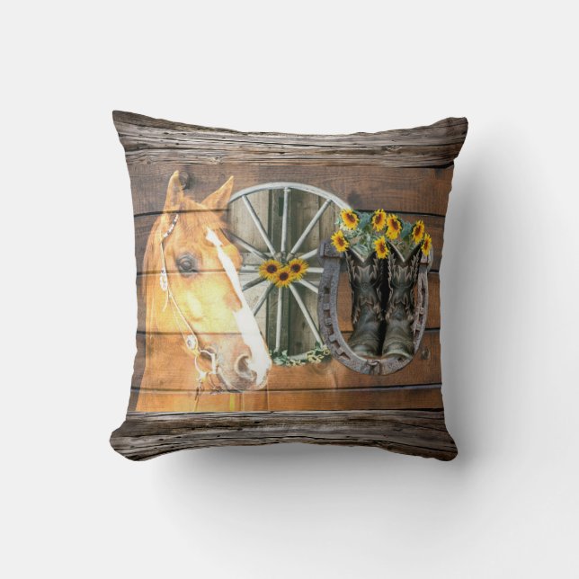 Western Horse Wagon Wheel Horseshoe Cowboy Boots  Cushion (Front)