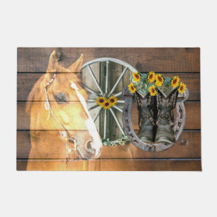 Western Horse Wagon Wheel Horseshoe Cowboy Boots Doormat