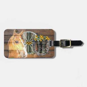Western Horse Wagon Wheel Horseshoe Cowboy Boots Luggage Tag