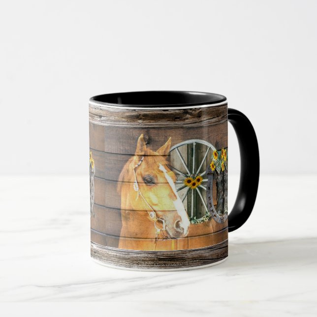 Western Horse Wagon Wheel Horseshoe Cowboy Boots M Mug (Front Right)