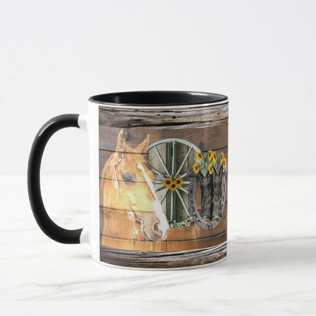 Western Horse Wagon Wheel Horseshoe Cowboy Boots M Mug (Left)