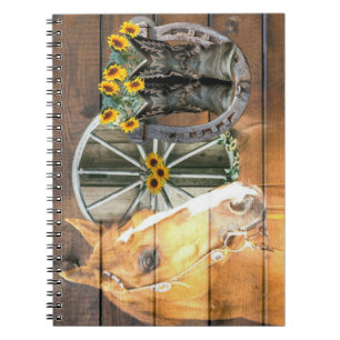 Western Horse Wagon Wheel Horseshoe Cowboy Boots Notebook