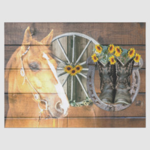 Western Horse Wagon Wheel Horseshoe Cowboy Boots Tissue Paper