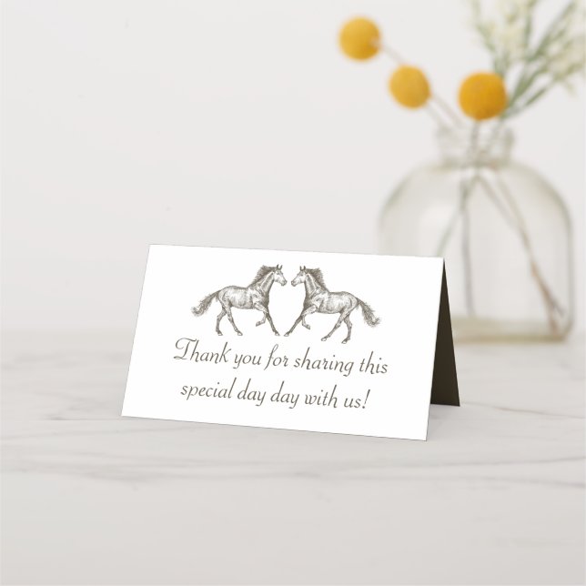 Western Horse Wedding Thank You Country Brown Place Card (Front)