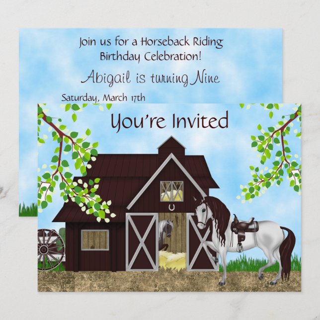 Western Horseback Riding Barn Birthday Invitation (Front/Back)