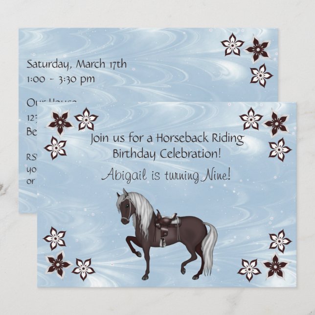 Western Horseback Riding Girls Birthday Invitation (Front/Back)