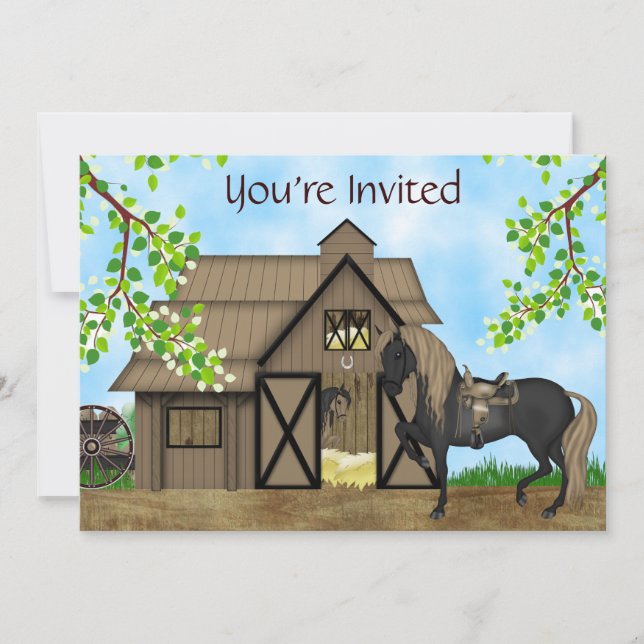 Western Horseback Riding Girls Horse Birthday Invitation (Front)