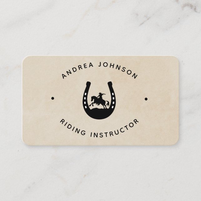 Western Horseback Riding Instructor Horseshoe Cool Business Card (Front)